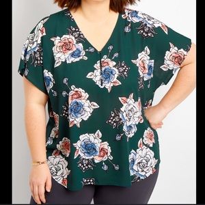 Maurices Blue/Green Floral Chiffon Blouse Size Small